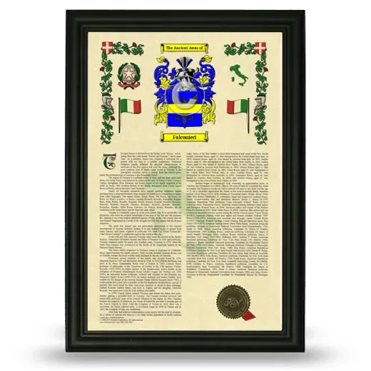 Falconieri Armorial History Framed - Black