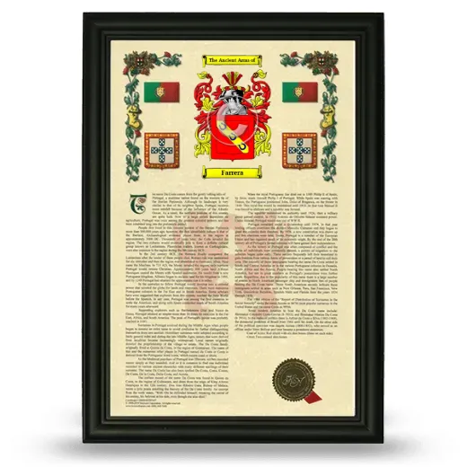 Farrera Armorial History Framed - Black