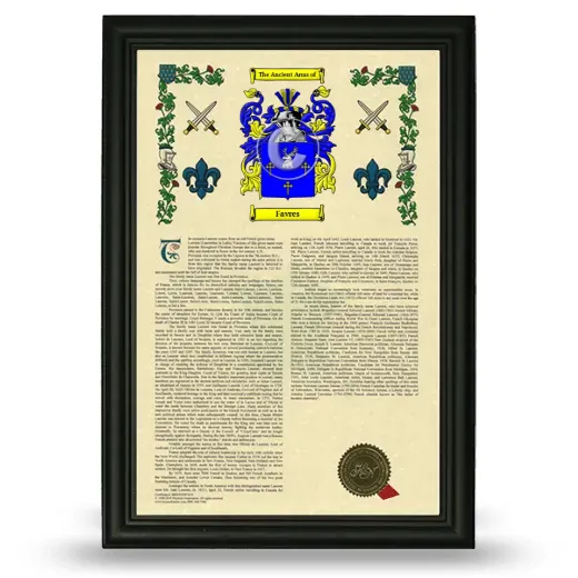 Favres Armorial History Framed - Black