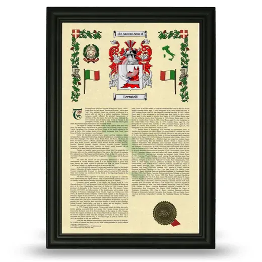 Ferraioli Armorial History Framed - Black