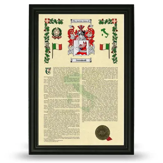 Ferraiuoli Armorial History Framed - Black