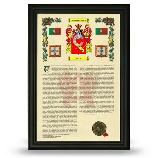 Ferrer Armorial History Framed - Black