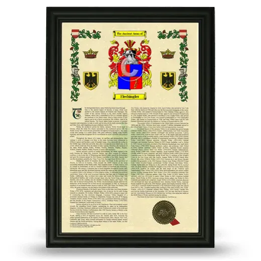 Flechingler Armorial History Framed - Black