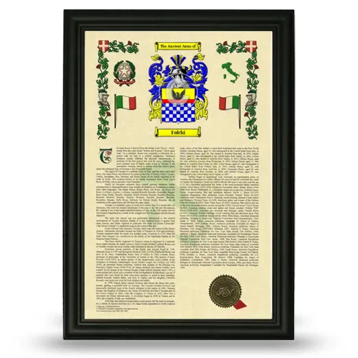 Folchi Armorial History Framed - Black