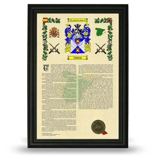 Gúzman Armorial History Framed - Black