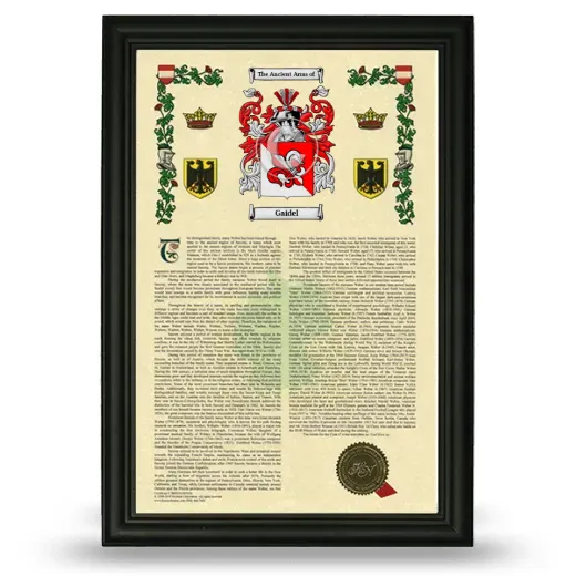 Gaidel Armorial History Framed - Black