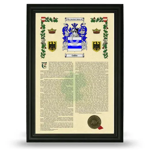 Galán Armorial History Framed - Black