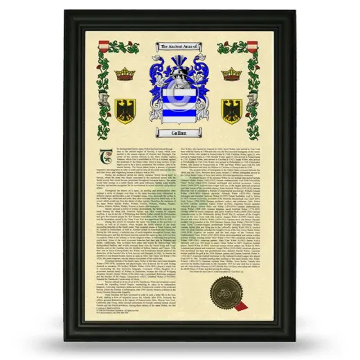Gallan Armorial History Framed - Black