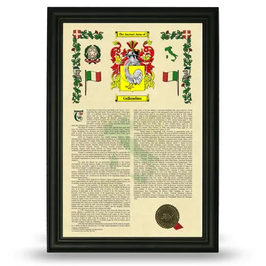 Gallandino Armorial History Framed - Black