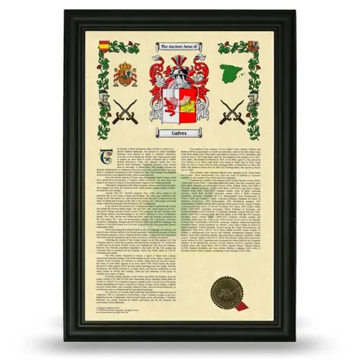 Galves Armorial History Framed - Black