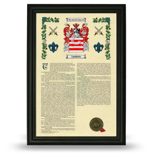 Gambette Armorial History Framed - Black