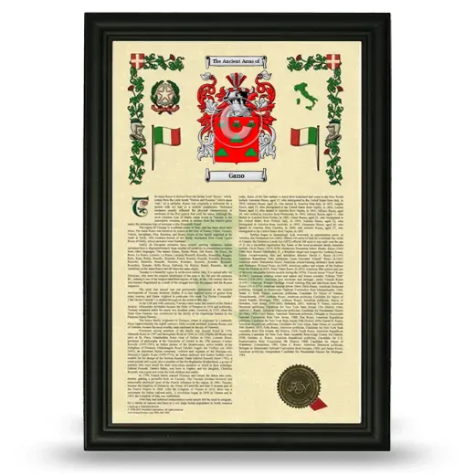 Gano Armorial History Framed - Black