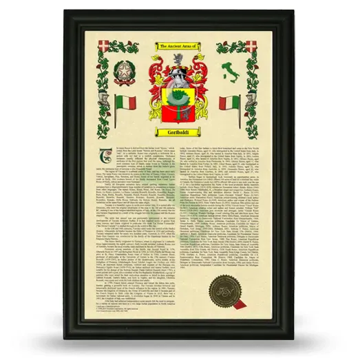 Garibaldi Armorial History Framed - Black