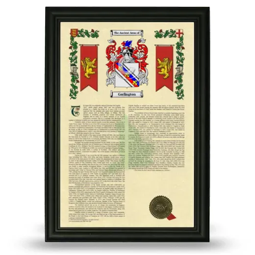 Garlington Armorial History Framed - Black