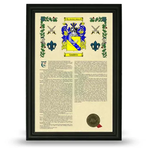 Gaudette Armorial History Framed - Black