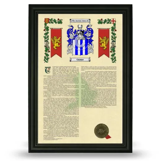 Gayme Armorial History Framed - Black