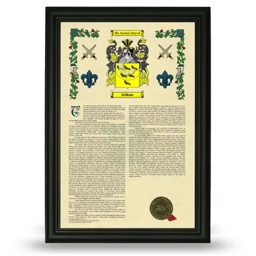 Gelinas Armorial History Framed - Black