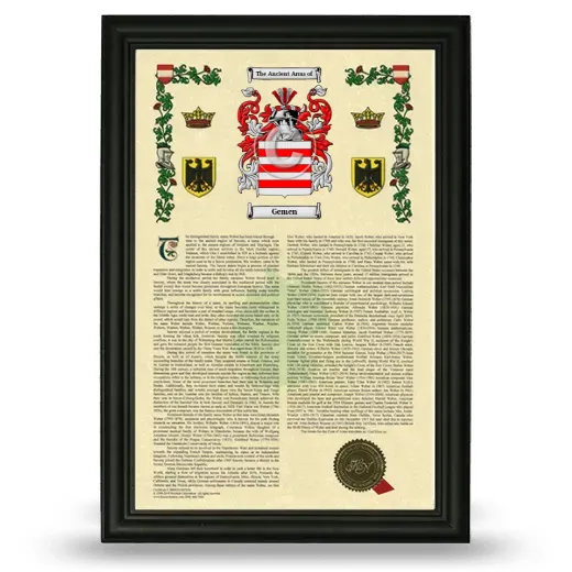 Gemen Armorial History Framed - Black