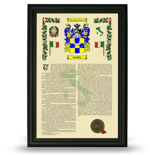 Gentilles Armorial History Framed - Black