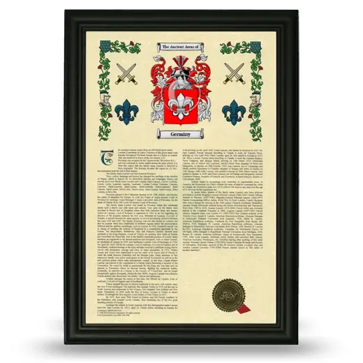 Germiny Armorial History Framed - Black