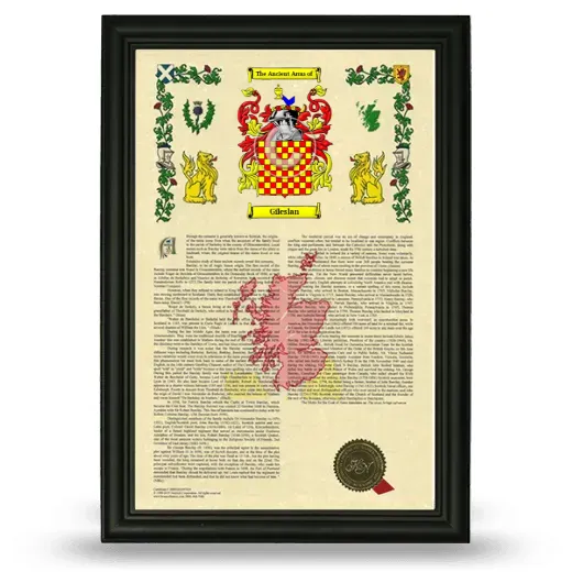Gileslan Armorial History Framed - Black