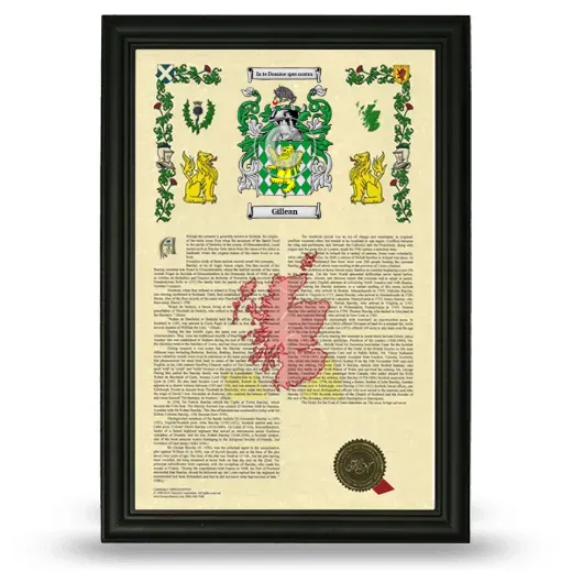 Gillean Armorial History Framed - Black