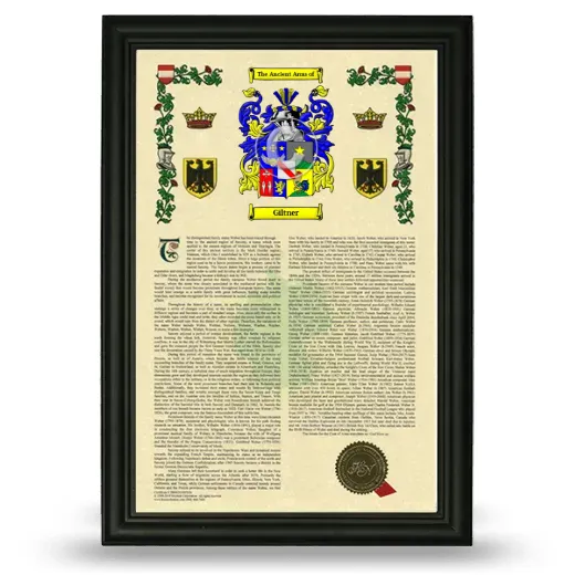 Giltner Armorial History Framed - Black