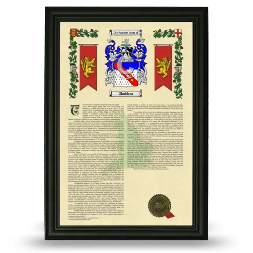 Gladdens Armorial History Framed - Black
