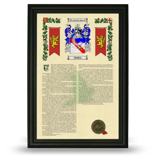 Gladem Armorial History Framed - Black