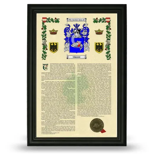 Glauser Armorial History Framed - Black