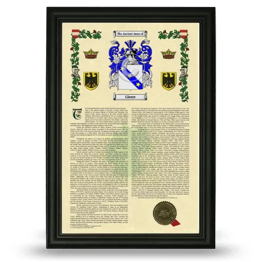 Gleser Armorial History Framed - Black