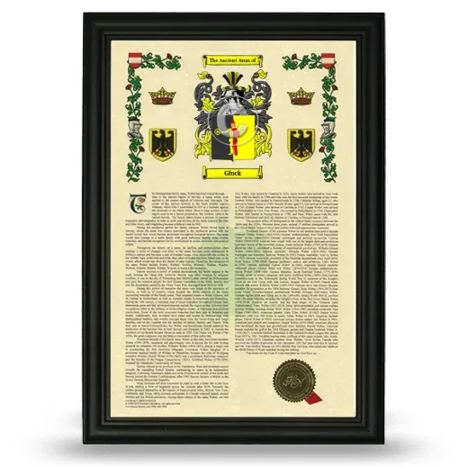 Gluck Armorial History Framed - Black