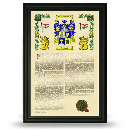 Godinot Armorial History Framed - Black