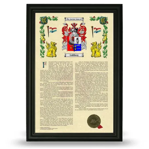 Goldburg Armorial History Framed - Black