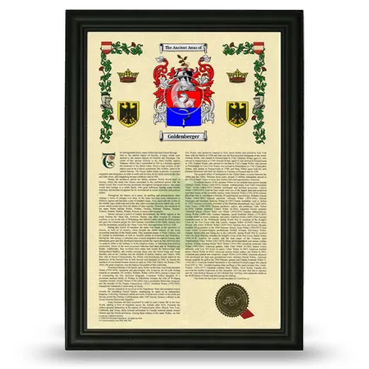 Goldenberger Armorial History Framed - Black