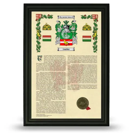 Gombar Armorial History Framed - Black