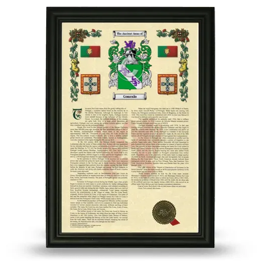 Goncalo Armorial History Framed - Black