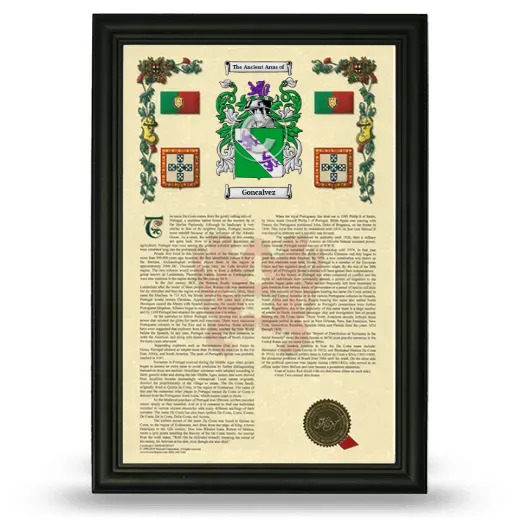 Goncalvez Armorial History Framed - Black