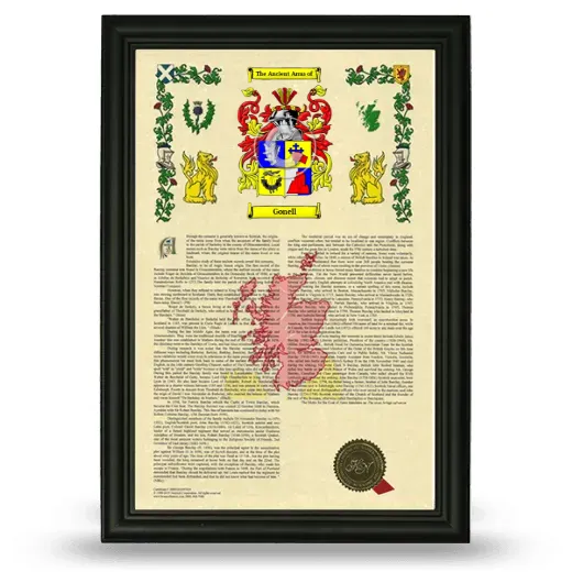 Gonell Armorial History Framed - Black