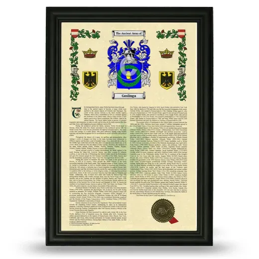 Goslinga Armorial History Framed - Black