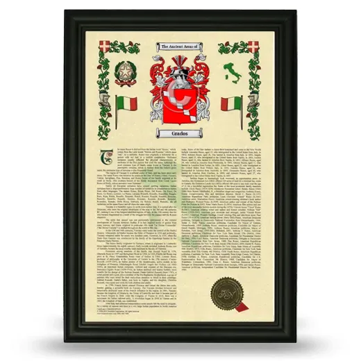 Grados Armorial History Framed - Black