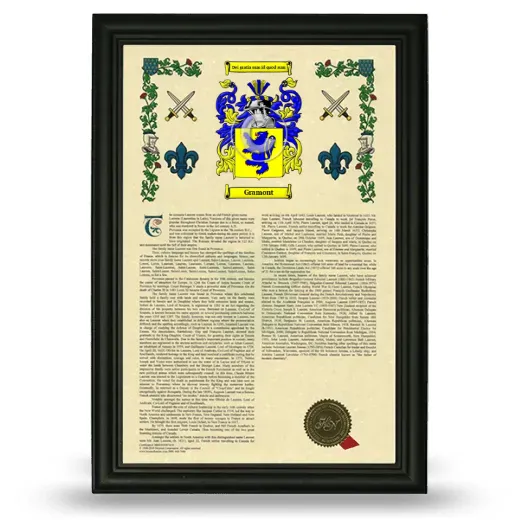 Gramont Armorial History Framed - Black