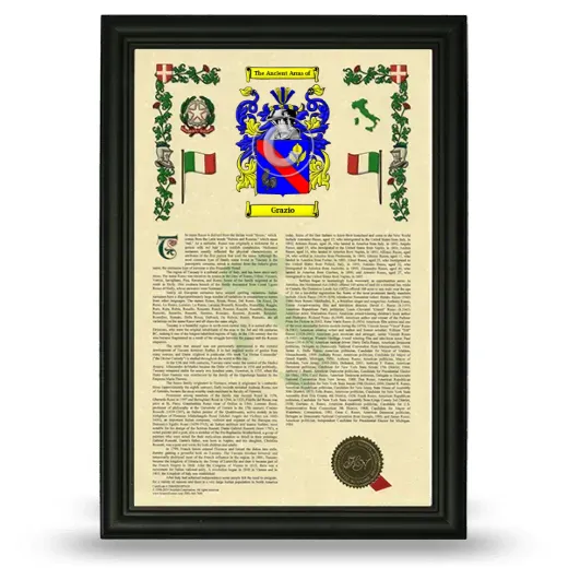 Grazio Armorial History Framed - Black