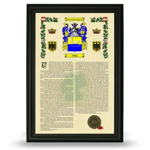 Gregg Armorial History Framed - Black