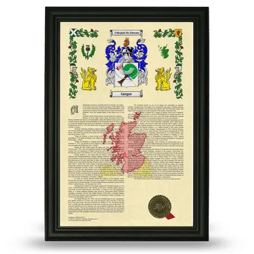 Gregor Armorial History Framed - Black