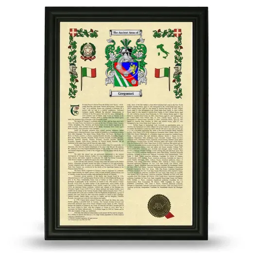 Gregoraci Armorial History Framed - Black