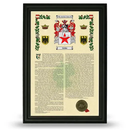 Greiss Armorial History Framed - Black