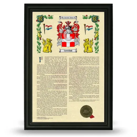 Grevelink Armorial History Framed - Black