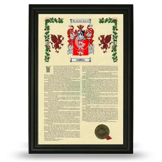Griffiths Armorial History Framed - Black