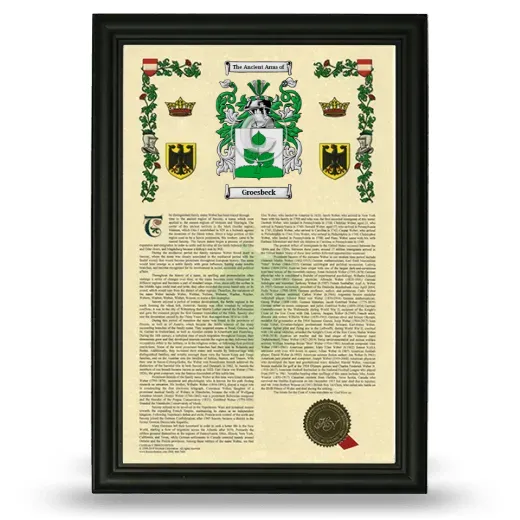 Groesbeck Armorial History Framed - Black